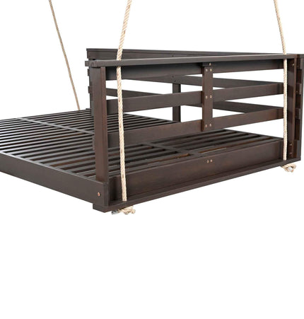 Acacia Wood Porch Swing Bed for Outdoor with Hemp Ropes - Full Size - Garden | Patioza