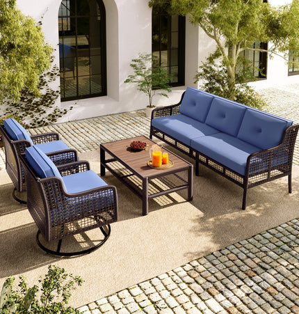 GO 4 Pieces Patio Furniture Set with Swivel Chairs Outdoor Wicker Sofas - Patio Furniture | Patioza