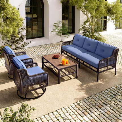 GO 4 Pieces Patio Furniture Set with Swivel Chairs Outdoor Wicker Sofas - Patio Furniture | Patioza