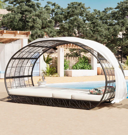 90.55" Outdoor Patio Daybed with Curtain, Sunbed with Cushion and - Furniture | Patioza