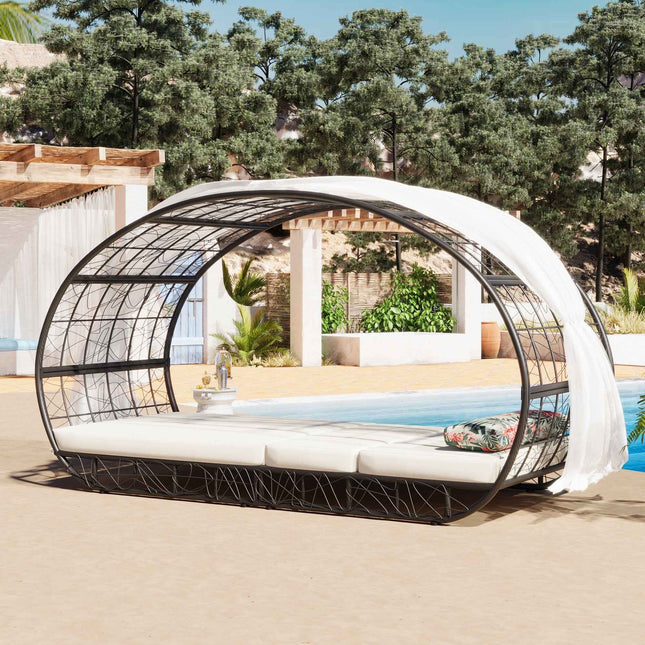 90.55" Outdoor Patio Daybed with Curtain, Sunbed with Cushion and - Furniture | Patioza