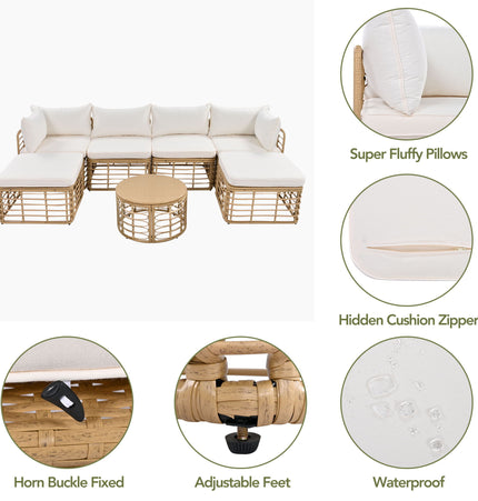 Outdoor Patio Furniture, All-Weather Rattan Sectional Sofa Set With Thick Cushions And Pillows, Freely Combined Conversation Sets For Garden, Backyard, Balcony - 7 Piece Outdoor Sets | Patioza