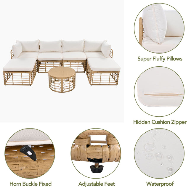 Outdoor Patio Furniture, All-Weather Rattan Sectional Sofa Set With Thick Cushions And Pillows, Freely Combined Conversation Sets For Garden, Backyard, Balcony - 7 Piece Outdoor Sets | Patioza