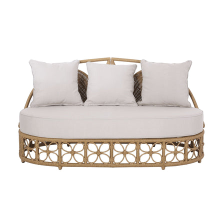 Outdoor Wicker Daybed With Pillows - Light Brown / Beige - Daybeds | Patioza
