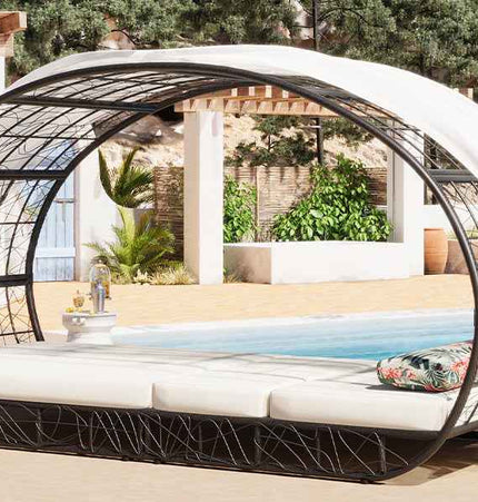 90.55" Outdoor Patio Daybed with Curtain, Sunbed with Cushion and - Furniture | Patioza
