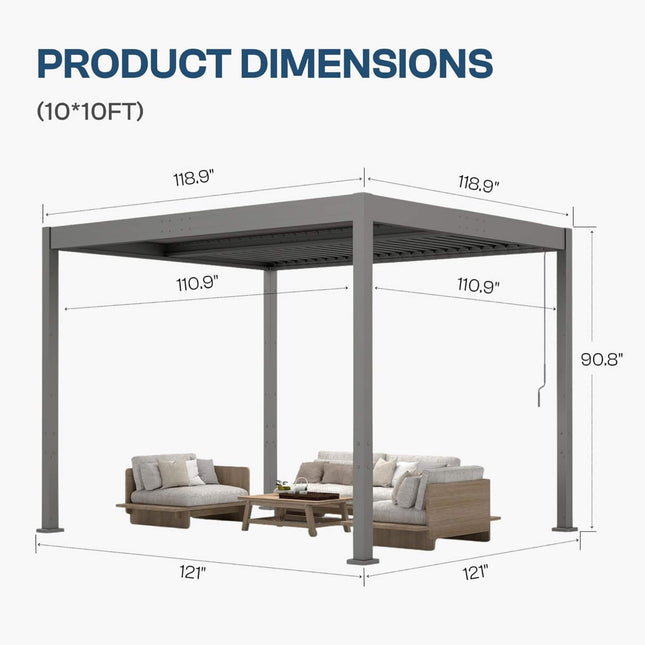 Alora Aluminum Louvered Pergola Kit With Adjustable Roof & Drainage (SAK94316) - Canopies & Gazebos | Patioza