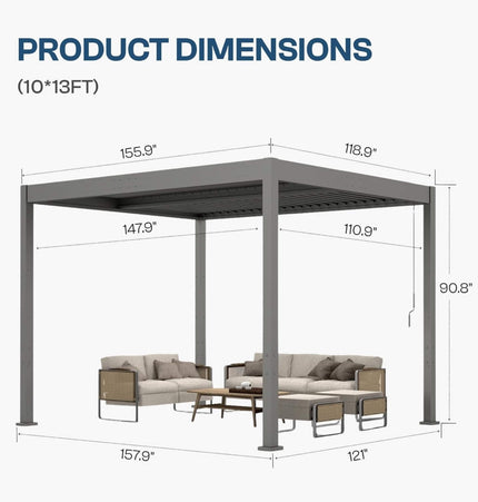 Alora Aluminum Louvered Pergola Kit With Adjustable Roof & Drainage (SAK94316) - Canopies & Gazebos | Patioza