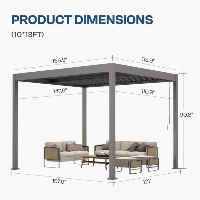 Alora Aluminum Louvered Pergola Kit With Adjustable Roof & Drainage (SAK94316) - Canopies & Gazebos | Patioza