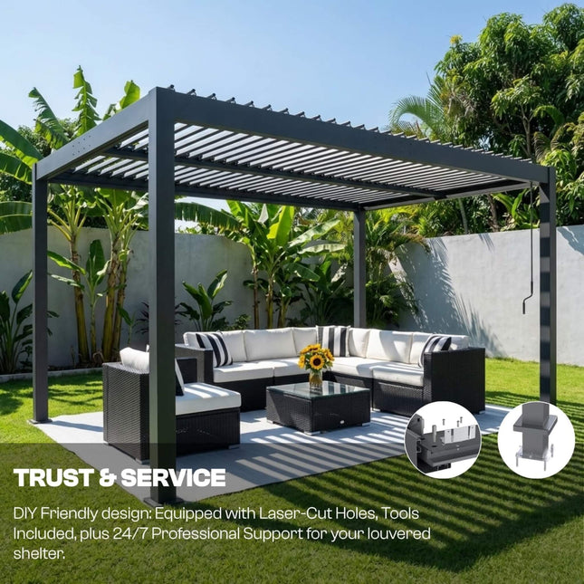 Alora Aluminum Louvered Pergola Kit With Adjustable Roof & Drainage (SAK94316) - Canopies & Gazebos | Patioza