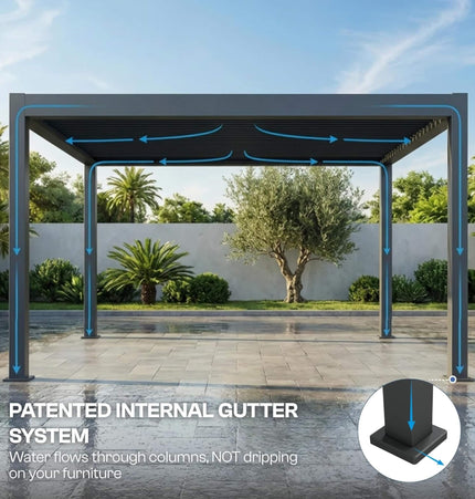 Alora Aluminum Louvered Pergola Kit With Adjustable Roof & Drainage (SAK94316) - Canopies & Gazebos | Patioza