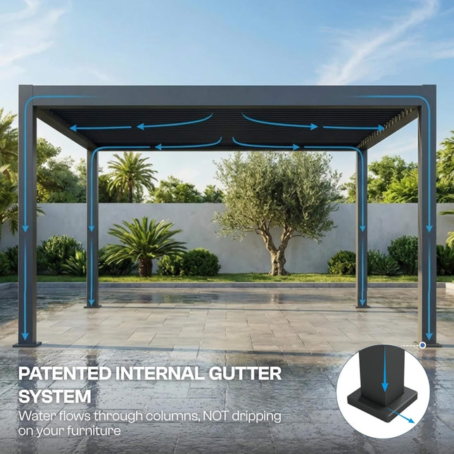 Alora Aluminum Louvered Pergola Kit With Adjustable Roof & Drainage (SAK94316) - Canopies & Gazebos | Patioza