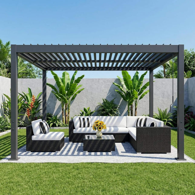 Alora Aluminum Louvered Pergola Kit With Adjustable Roof & Drainage (SAK94316) - Canopies & Gazebos | Patioza