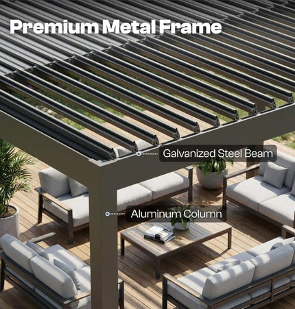 Alora Aluminum Louvered Pergola Kit With Adjustable Roof & Drainage (SAK94316) - Canopies & Gazebos | Patioza