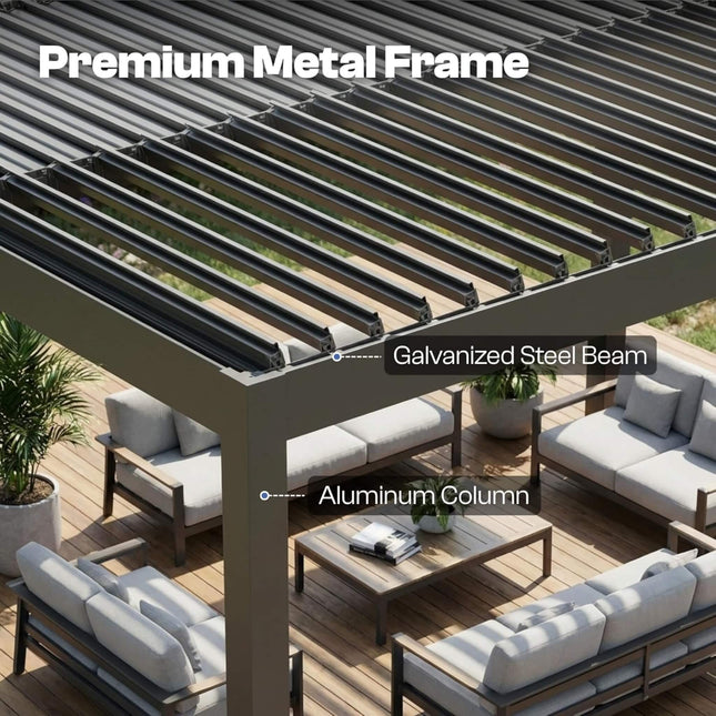 Alora Aluminum Louvered Pergola Kit With Adjustable Roof & Drainage (SAK94316) - Canopies & Gazebos | Patioza