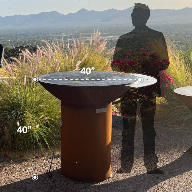 Arteflame Classic 40″ — Round Base Flat - Top Grill & Fire Bowl (CORTEN Steel) - Outdoor Grills | Patioza