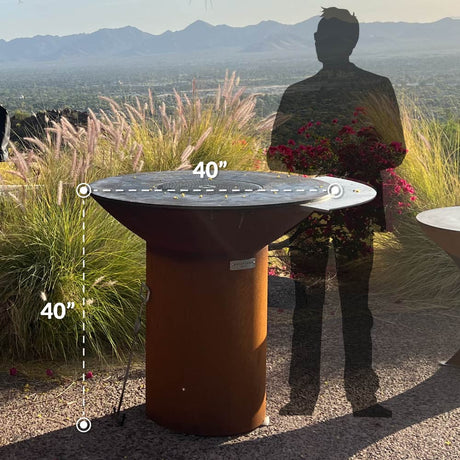 Arteflame Classic 40″ — Round Base Flat - Top Grill & Fire Bowl (CORTEN Steel) - Outdoor Grills | Patioza