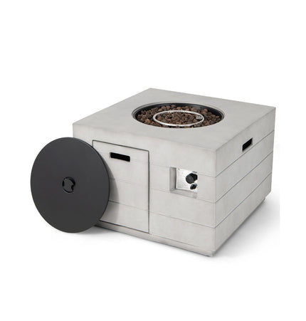 34 Inch Square Concrete Propane Fire Pit Table with Lava Rocks and Cover 50 000 BTU - Gray - Fire Pits | Patioza