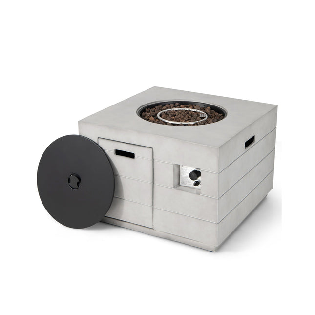 34 Inch Square Concrete Propane Fire Pit Table with Lava Rocks and Cover 50 000 BTU - Gray - Fire Pits | Patioza