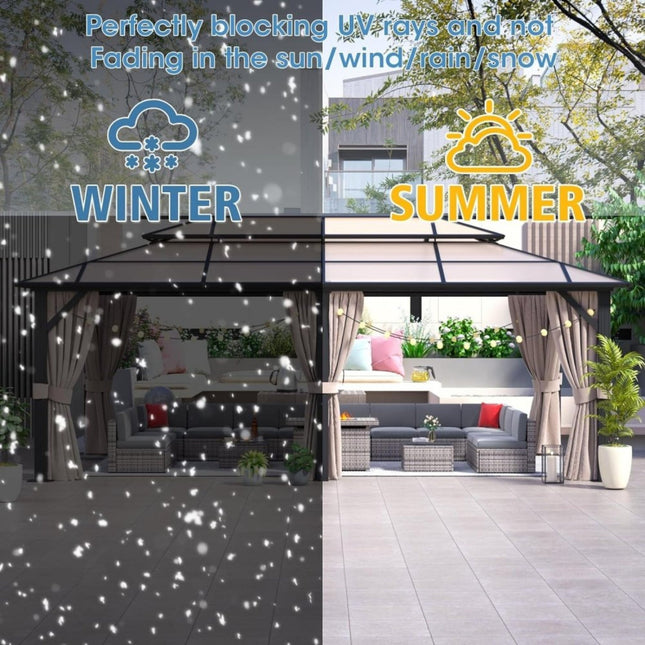 [12X20FT] Alora Premium Aluminum Outdoor Polycarbonate Hardtop Gazebo With UV Protection, Netting & Curtains (96815273) - Gazebos | Patioza