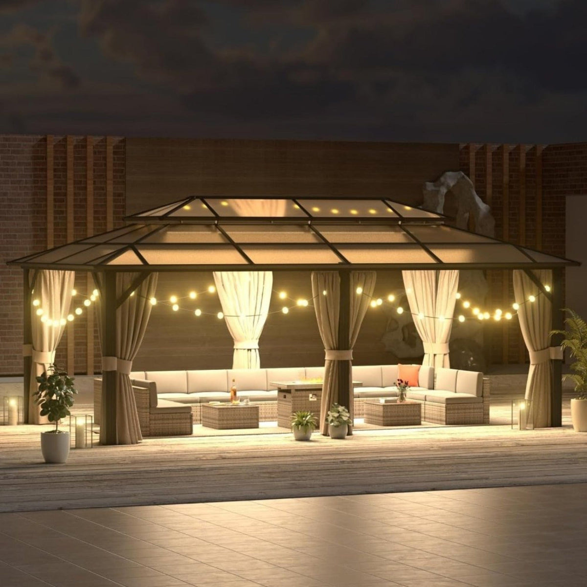 [12X20FT] Alora Premium Aluminum Outdoor Polycarbonate Hardtop Gazebo With UV Protection, Netting & Curtains (96815273) - Gazebos | Patioza