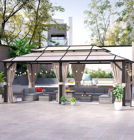 [12X20FT] Alora Premium Aluminum Outdoor Polycarbonate Hardtop Gazebo With UV Protection, Netting & Curtains (96815273) - Gazebos | Patioza