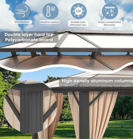 [12X20FT] Alora Premium Aluminum Outdoor Polycarbonate Hardtop Gazebo With UV Protection, Netting & Curtains (96815273) - Gazebos | Patioza