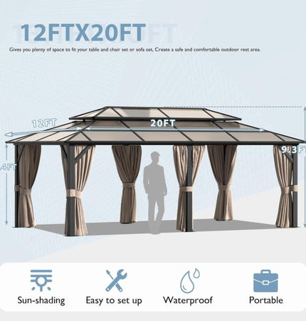 [12X20FT] Alora Premium Aluminum Outdoor Polycarbonate Hardtop Gazebo With UV Protection, Netting & Curtains (96815273) - Gazebos | Patioza