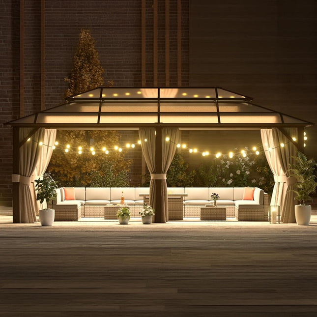 [12X20FT] Alora Premium Aluminum Outdoor Polycarbonate Hardtop Gazebo With UV Protection, Netting & Curtains (96815273) - Gazebos | Patioza
