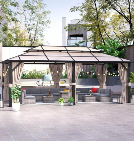 [12X20FT] Alora Premium Aluminum Outdoor Polycarbonate Hardtop Gazebo With UV Protection, Netting & Curtains (96815273) - Gazebos | Patioza