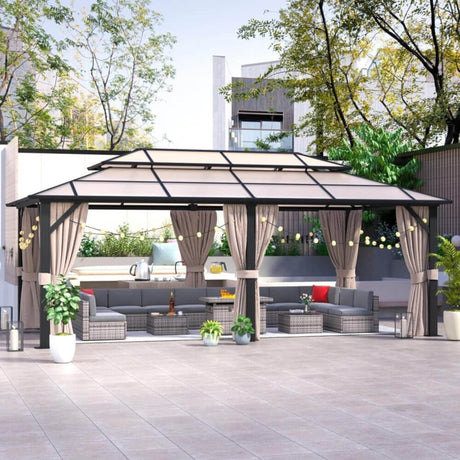 [12X20FT] Alora Premium Aluminum Outdoor Polycarbonate Hardtop Gazebo With UV Protection, Netting & Curtains (96815273) - Gazebos | Patioza