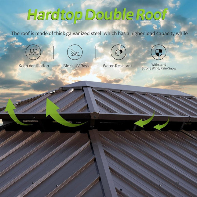 [12X20FT] Alora Premium Large Aluminum Hardtop Gazebo W/ Netting, Privacy Curtains And Wood Grain Finish (SAK58374) - Gazebos | Patioza