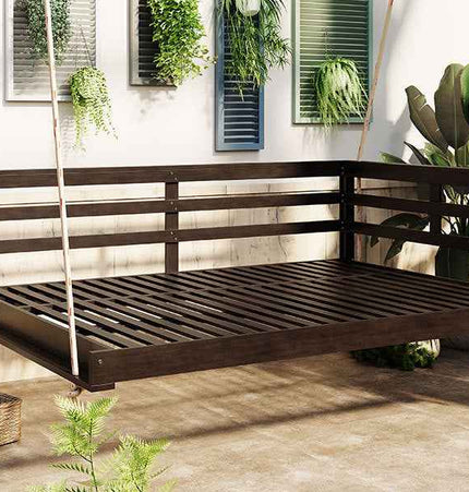 Acacia Wood Porch Swing Bed for Outdoor with Hemp Ropes - Full Size - Garden | Patioza