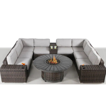 Patio Seating Group With Cushions And Fire Pit - Espresso