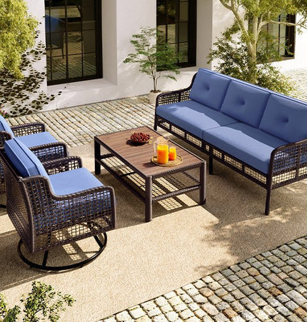 GO 4 Pieces Patio Furniture Set with Swivel Chairs Outdoor Wicker Sofas - Patio Furniture | Patioza