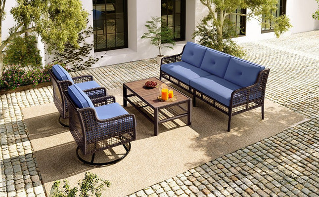 GO 4 Pieces Patio Furniture Set with Swivel Chairs Outdoor Wicker Sofas - Patio Furniture | Patioza