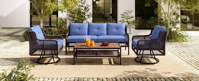 GO 4 Pieces Patio Furniture Set with Swivel Chairs Outdoor Wicker Sofas - Patio Furniture | Patioza
