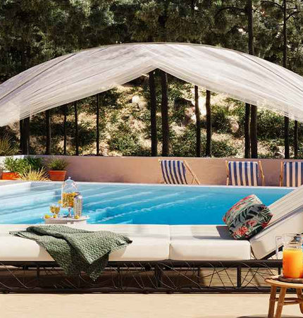 90.55" Outdoor Patio Daybed with Curtain, Sunbed with Cushion and - Furniture | Patioza
