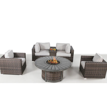 Patio Seating Group For 4 With Cushions And Fire Pit Table - Brown