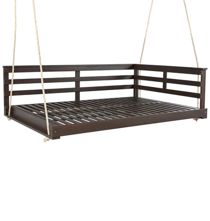 Acacia Wood Porch Swing Bed for Outdoor with Hemp Ropes - Full Size - Garden | Patioza