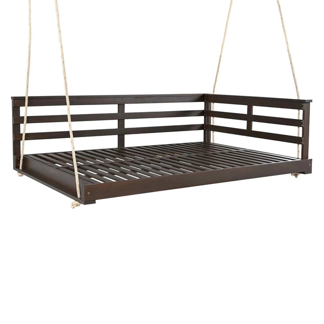 Acacia Wood Porch Swing Bed for Outdoor with Hemp Ropes - Full Size - Garden | Patioza