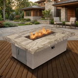 Cal Flame rectangular fire pit on a refined residential stone terrace
