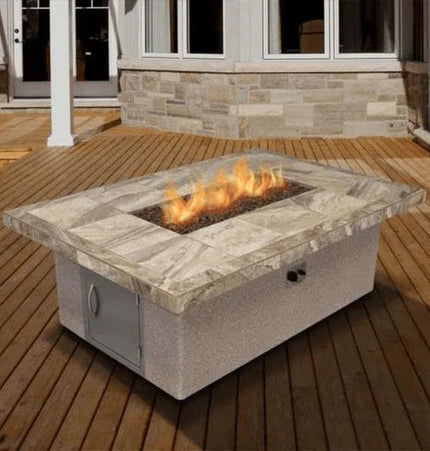 Cal Flame Stucco and Tile Dining Height Rectangle Propane Gas Fire Pit FPT-RT501M