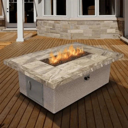 Cal Flame Stucco and Tile Dining Height Rectangle Propane Gas Fire Pit FPT-RT501M