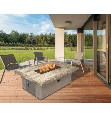 Cal Flame Stucco and Tile Dining Height Rectangle Propane Gas Fire Pit FPT-RT501M