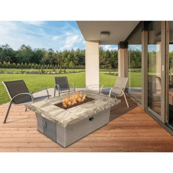Cal Flame Stucco and Tile Dining Height Rectangle Propane Gas Fire Pit FPT-RT501M - Fire Pit | Patioza