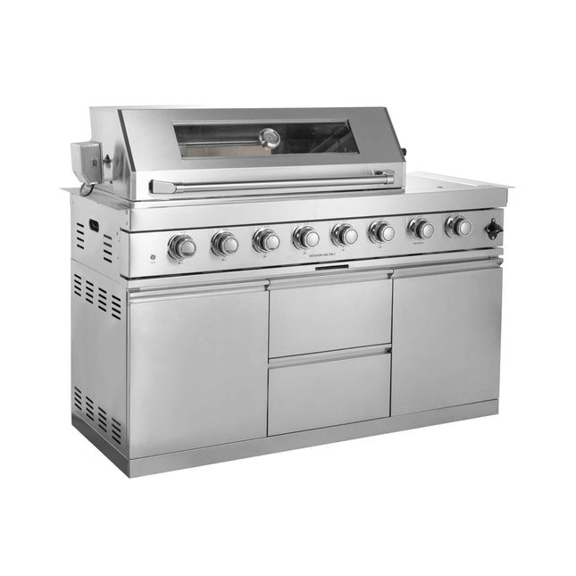 Castelle Flame Montclair 58-Inch 6-Burner 96K BTU Gas Outdoor Liquid Propane Grill Island With Wine Cooler And Rotisserie (SAK31642) - Outdoor Kitchen Islands | Patioza