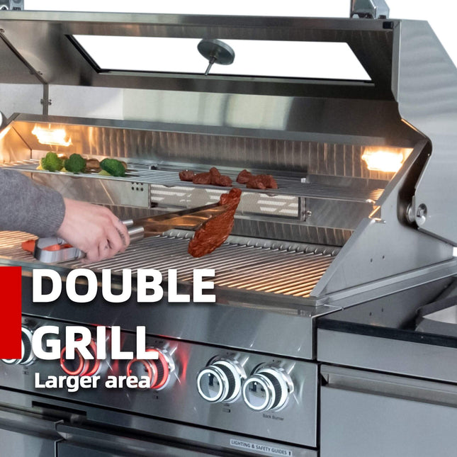 Castelle Flame Montclair 58-Inch 6-Burner 96K BTU Gas Outdoor Liquid Propane Grill Island With Wine Cooler And Rotisserie (SAK31642) - Outdoor Kitchen Islands | Patioza