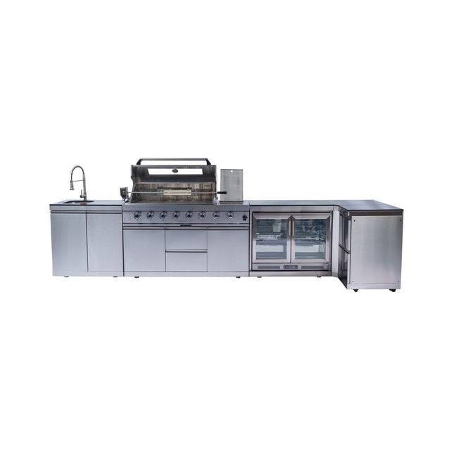 Castelle Flame Montclair 58-Inch 6-Burner 96K BTU Gas Outdoor Liquid Propane Grill Island With Wine Cooler And Rotisserie (SAK31642) - Outdoor Kitchen Islands | Patioza