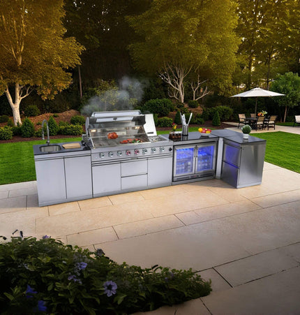 Castelle Flame Montclair 58-Inch 6-Burner 96K BTU Gas Outdoor Liquid Propane Grill Island With Wine Cooler And Rotisserie (SAK31642)
