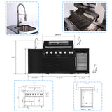 Castelle Flame Avalon 43-Inch 6-Burner 85K BTU Outdoor BBQ Kitchen Grill Island with Wine Fridge, Rotisserie Kit, and Sink - Outdoor Kitchen Islands | Patioza